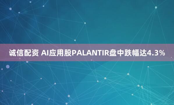 诚信配资 AI应用股PALANTIR盘中跌幅达4.3%