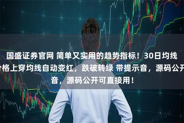 国盛证券官网 简单又实用的趋势指标！30日均线策略源码价格上穿均线自动变红，跌破转绿 带提示音，源码公开可直接用！