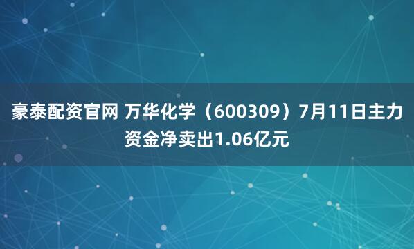 豪泰配资官网 万华化学（600309）7月11日主力资金净卖出1.06亿元
